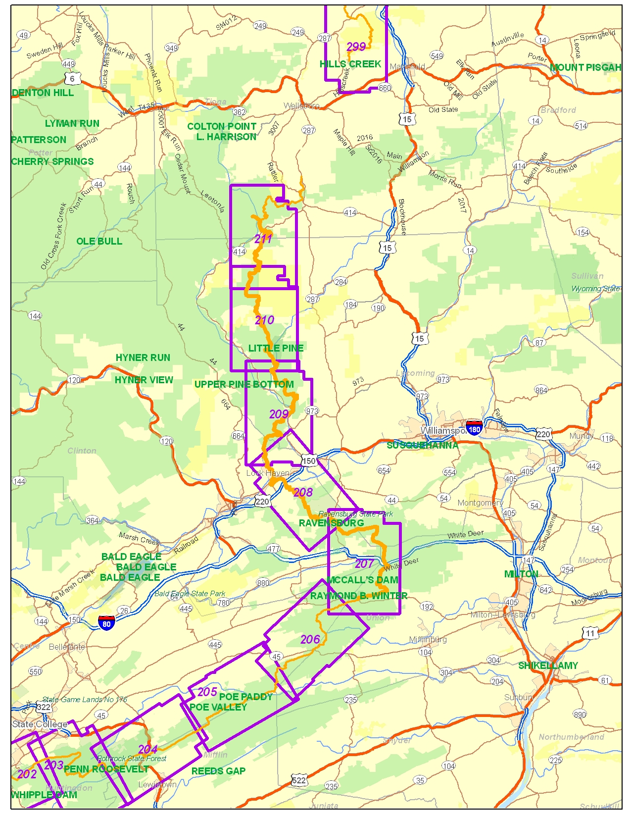 Woolrich Region Maps - Great Eastern Trail - Mid State Trail - Pennsylvania